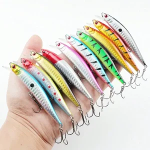 10pcs Minnow Fishing Lures Set Artificial Bait Crankbait For Bass Outdoors Fishing Tackle, 10cm/3. 94in 8g/0. 28oz